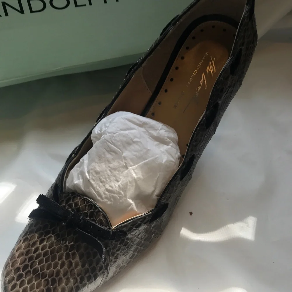 Randolph Duke Brown/Dark green Snakeskin round toe slip-on heels 8.5 Velvet acce